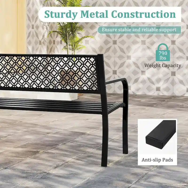 Banc de jardin extérieur Costway 50 avec dossier à treillis géométrique - Voir détails