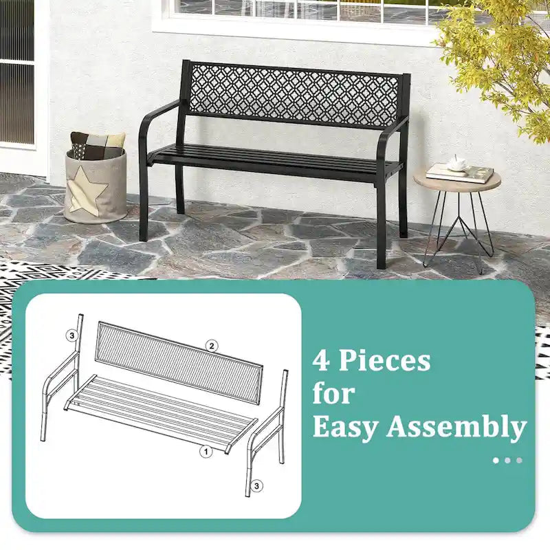 Banc de jardin extérieur Costway 50 avec dossier à treillis géométrique - Voir détails