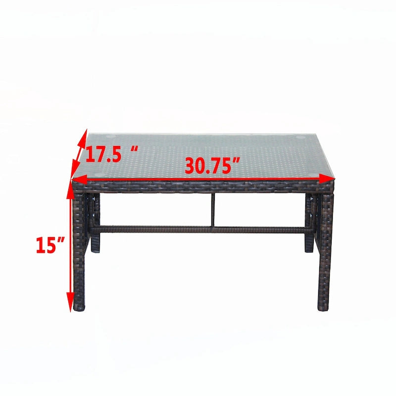 Mobilier de terrasse extérieur 1 table basse en osier, marron
