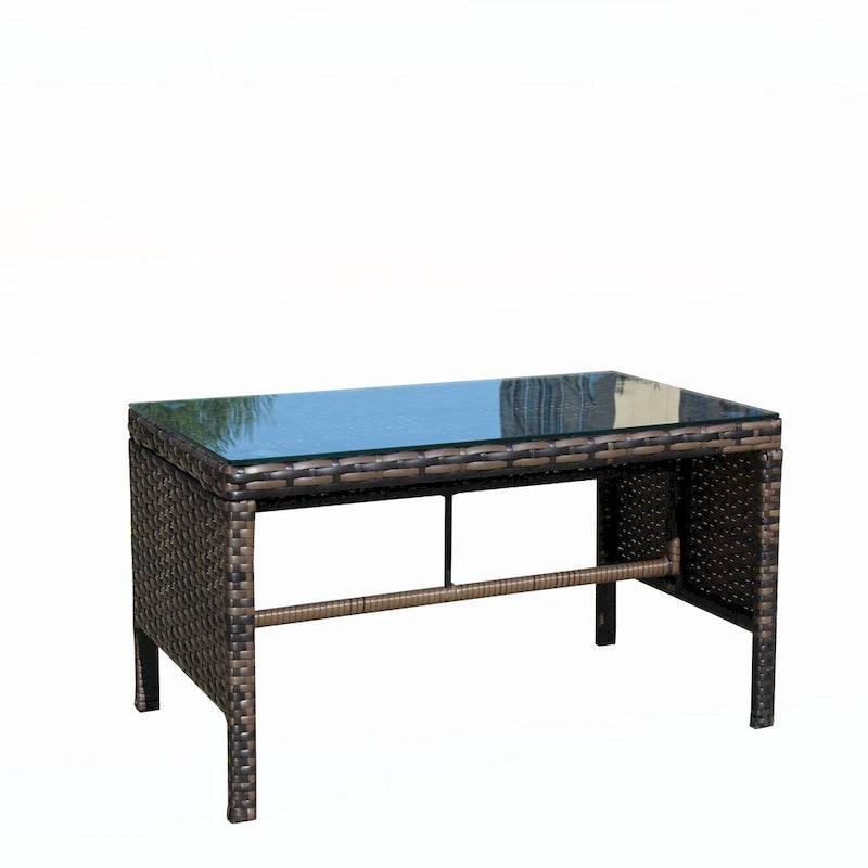 Mobilier de terrasse extérieur 1 table basse en osier, marron