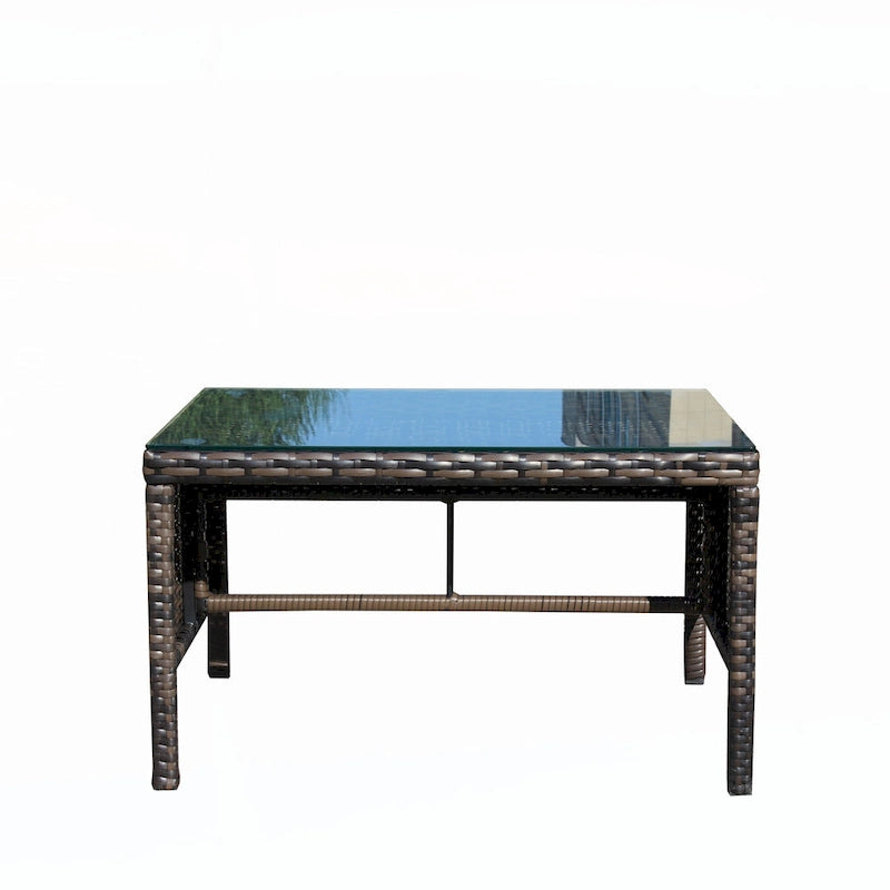 Mobilier de terrasse extérieur 1 table basse en osier, marron