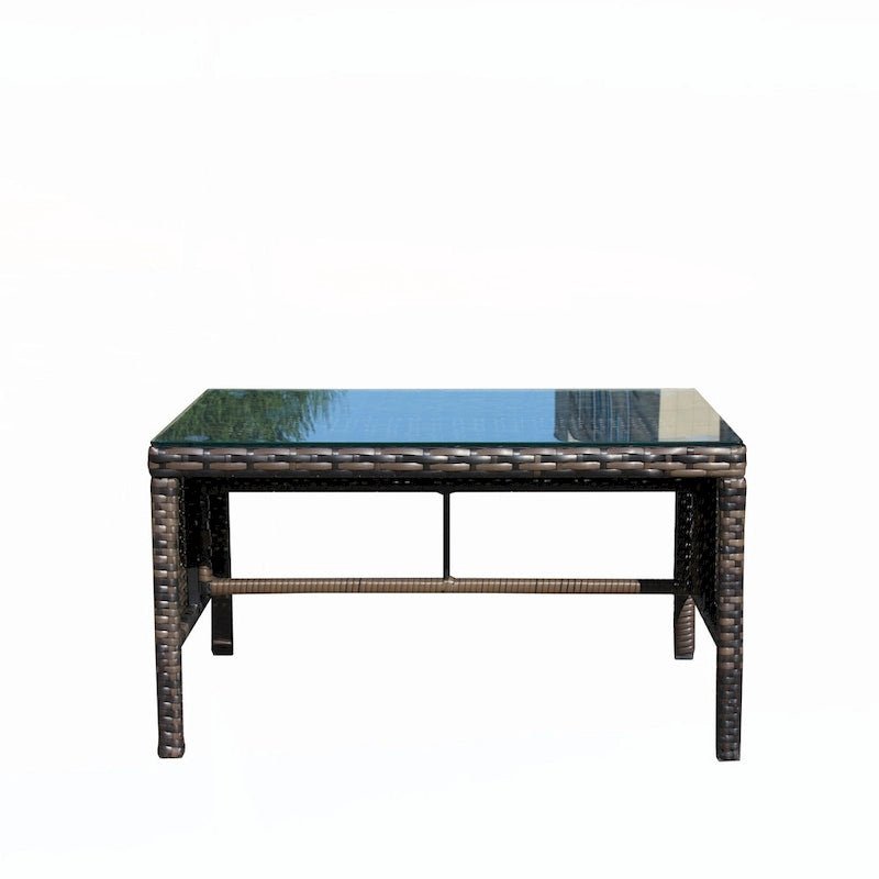 Mobilier de terrasse extérieur 1 table basse en osier, marron