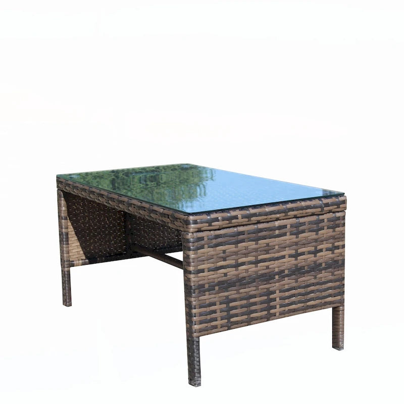 Mobilier de terrasse extérieur 1 table basse en osier, marron