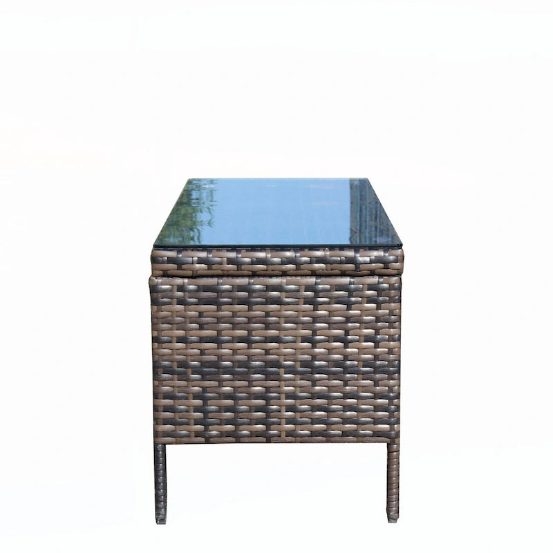 Mobilier de terrasse extérieur 1 table basse en osier, marron