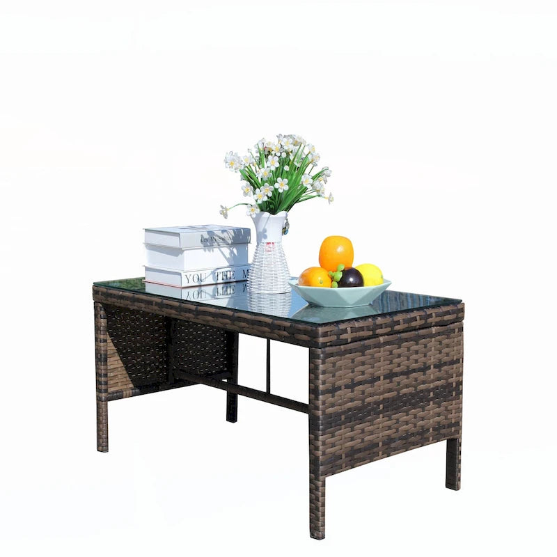 Mobilier de terrasse extérieur 1 table basse en osier, marron