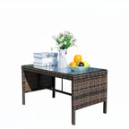 Mobilier de terrasse extérieur 1 table basse en osier, marron