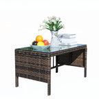 Mobilier de terrasse extérieur 1 table basse en osier, marron