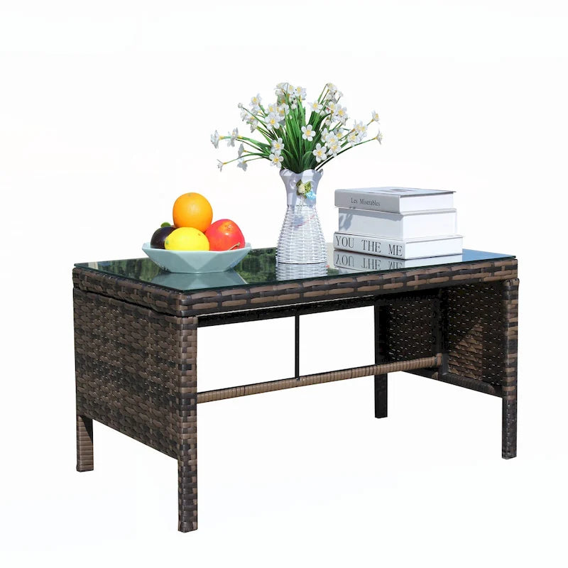 Mobilier de terrasse extérieur 1 table basse en osier, marron