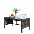 Mobilier de terrasse extérieur 1 table basse en osier, marron