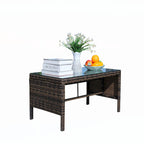 Mobilier de terrasse extérieur 1 table basse en osier, marron