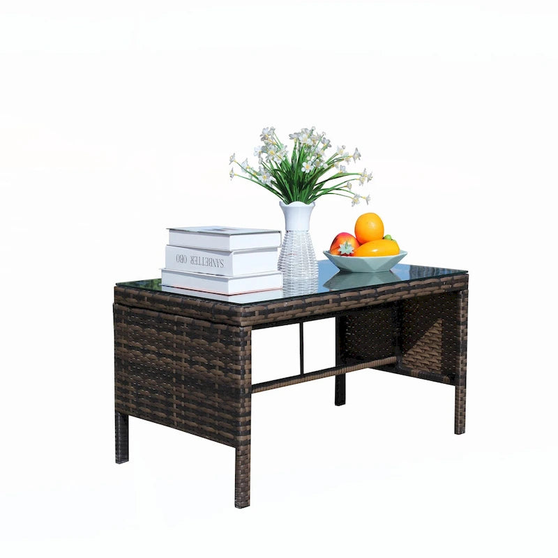Mobilier de terrasse extérieur 1 table basse en osier, marron