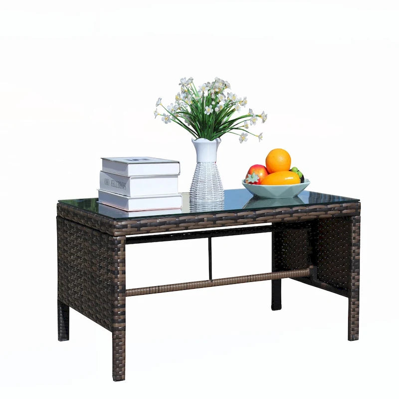 Mobilier de terrasse extérieur 1 table basse en osier, marron