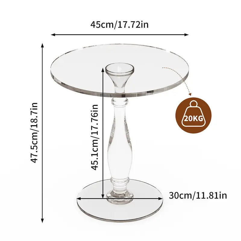 Table d'appoint ronde en acrylique transparent de 45,7 cm pour petits espaces - 45 x 47,5 cm