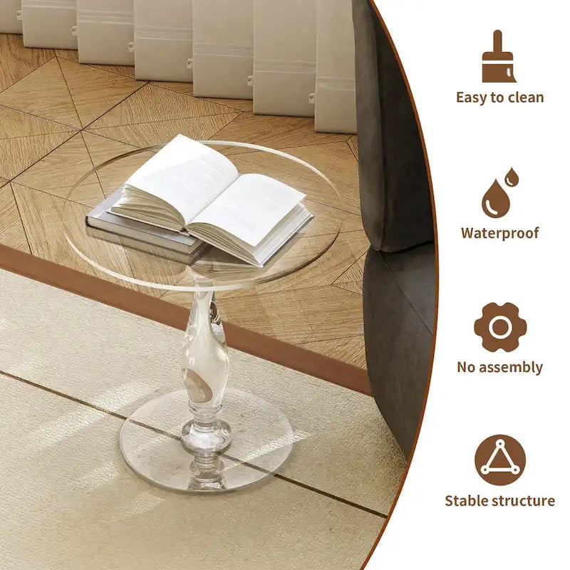 Table d'appoint ronde en acrylique transparent de 45,7 cm pour petits espaces - 45 x 47,5 cm