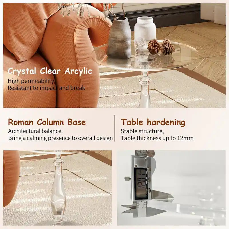 Table d'appoint ronde en acrylique transparent de 45,7 cm pour petits espaces - 45 x 47,5 cm