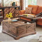 Table basse relevable de ferme avec rangement, table centrale carrée en bois