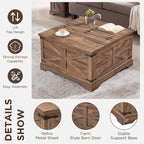 Table basse relevable de ferme avec rangement, table centrale carrée en bois