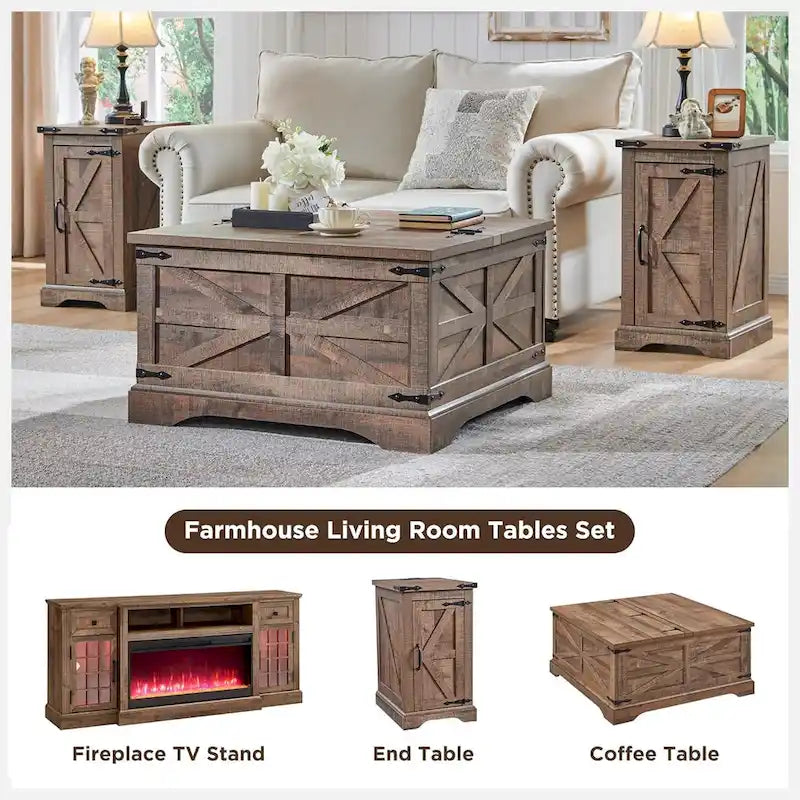 Table basse relevable de ferme avec rangement, table centrale carrée en bois