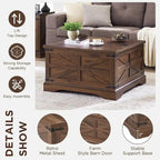Table basse relevable de ferme avec rangement, table centrale carrée en bois