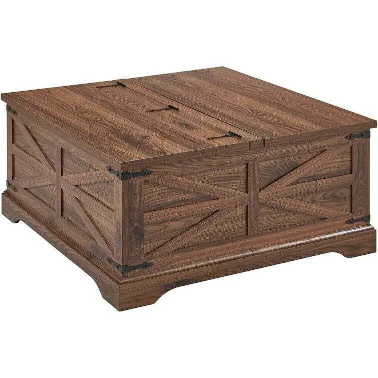 Table basse relevable de ferme avec rangement, table centrale carrée en bois