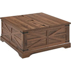 Table basse relevable de ferme avec rangement, table centrale carrée en bois