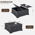 Table basse relevable de ferme avec rangement, table centrale carrée en bois