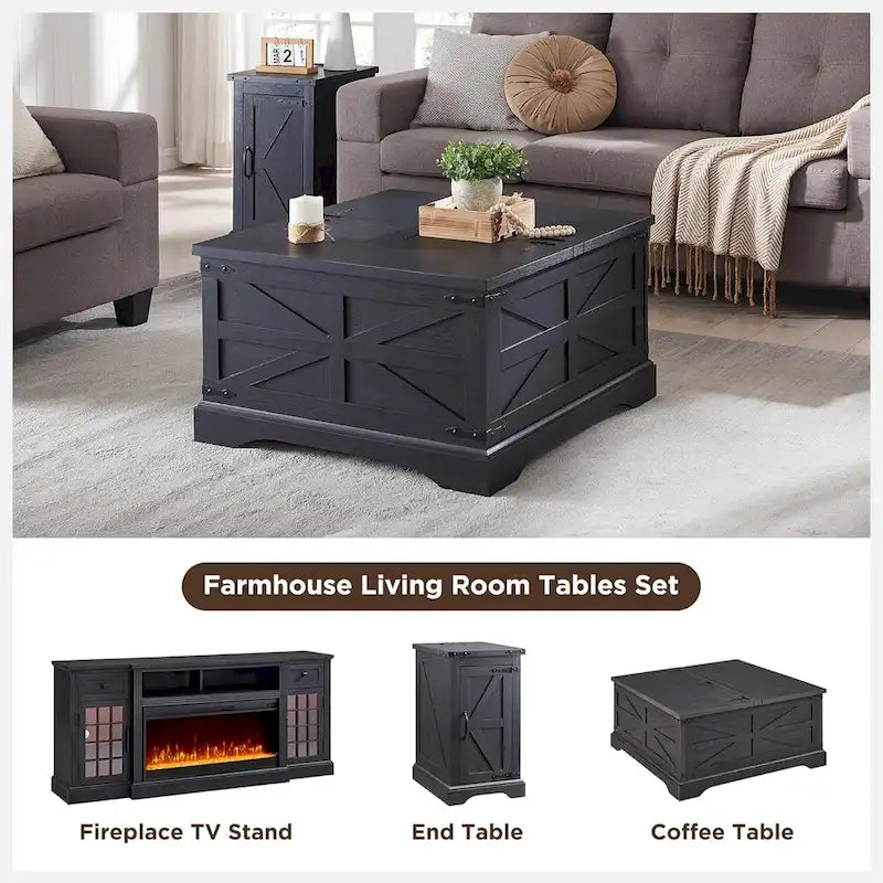 Table basse relevable de ferme avec rangement, table centrale carrée en bois