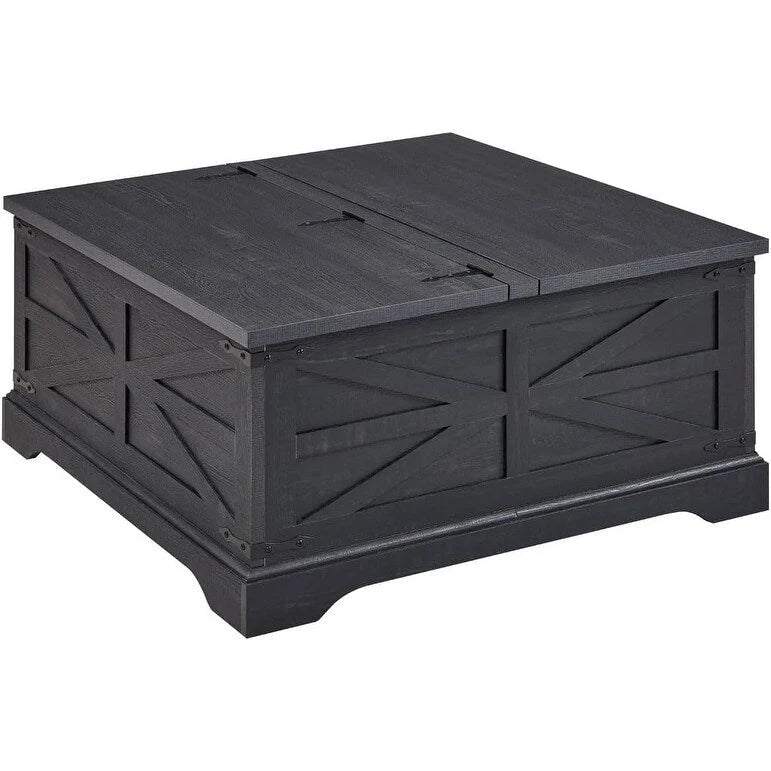 Table basse relevable de ferme avec rangement, table centrale carrée en bois