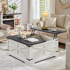 Table basse relevable de ferme avec rangement, table centrale carrée en bois