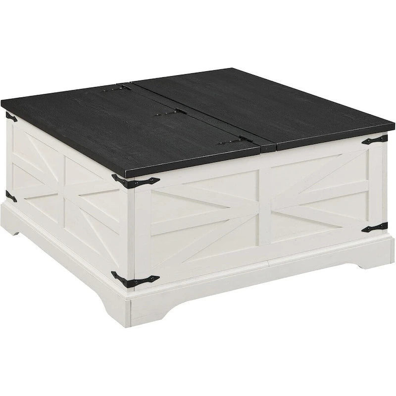 Table basse relevable de ferme avec rangement, table centrale carrée en bois