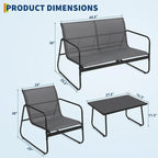 Ensemble de 4 meubles de jardin pour terrasse - Structure en acier, tissu Textilène et table en verre trempé pour balcon/arrière-cour