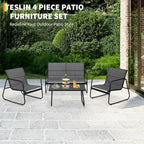 Ensemble de 4 meubles de jardin pour terrasse - Structure en acier, tissu Textilène et table en verre trempé pour balcon/arrière-cour