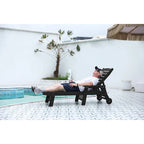 Lounge Chair Outdoor with Wood Texture, Oversized Chaise Lounge Chair, Patio Lounge Chair with Wheels & Cup Holder