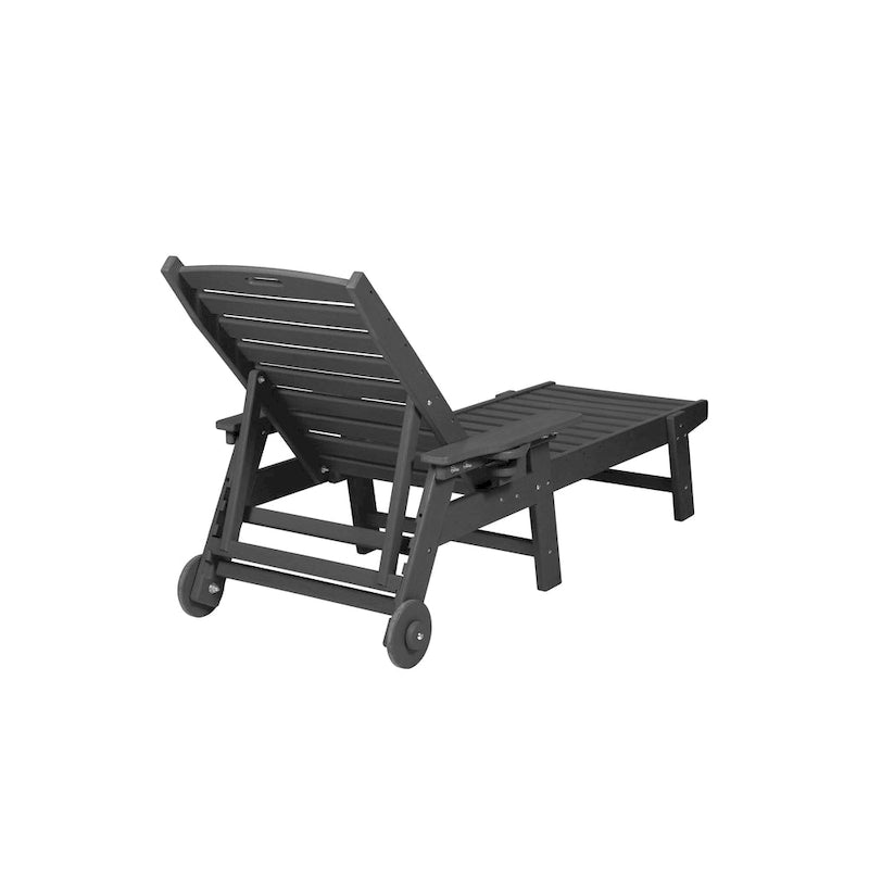 Chaise longue d'extérieur texturée bois, transat surdimensionné, chaise longue de patio avec roues et porte-gobelet