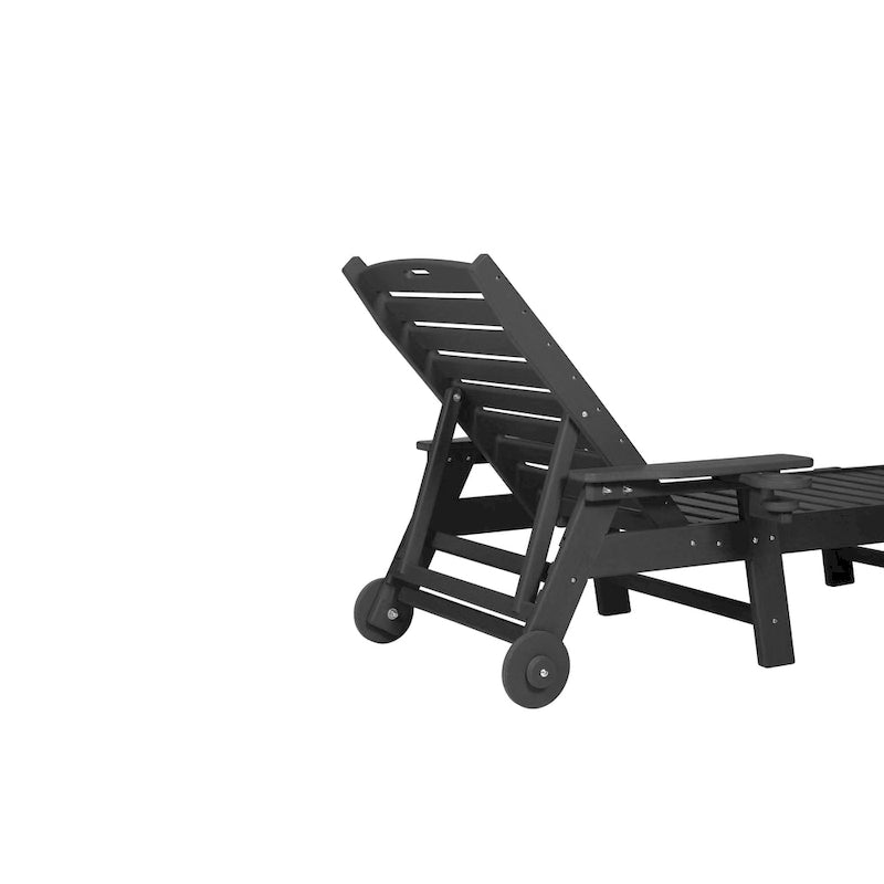 Chaise longue d'extérieur texturée bois, transat surdimensionné, chaise longue de patio avec roues et porte-gobelet