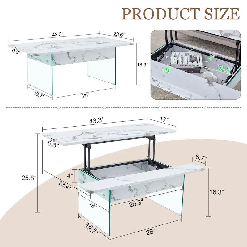 Table basse de 43,3 pouces avec fonction de réglage de la hauteur