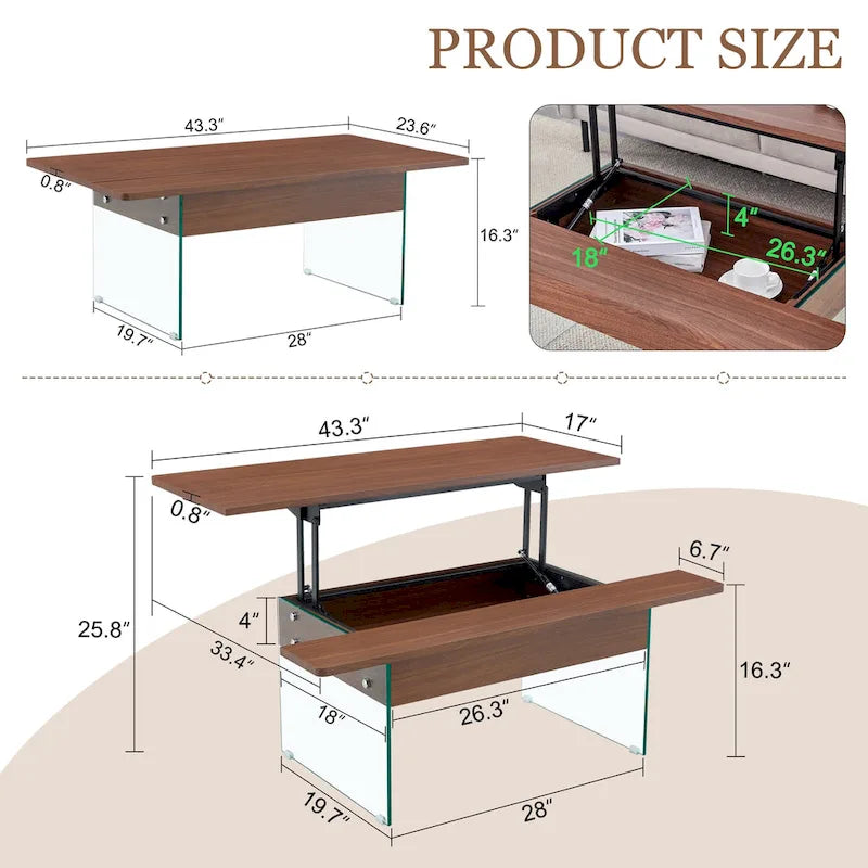 Table basse de 43,3 pouces avec fonction de réglage de la hauteur