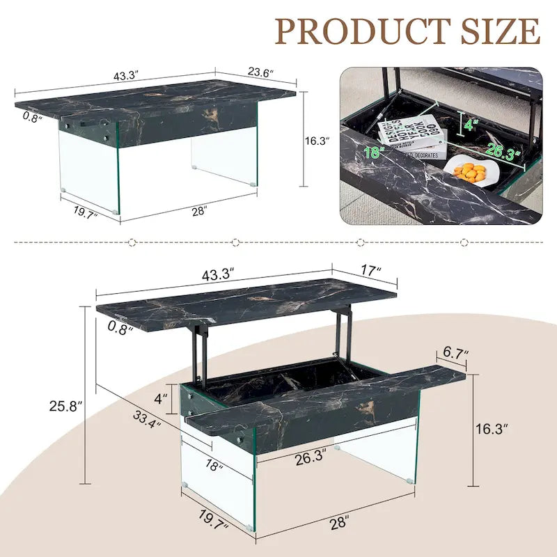 Table basse de 43,3 pouces avec fonction de réglage de la hauteur