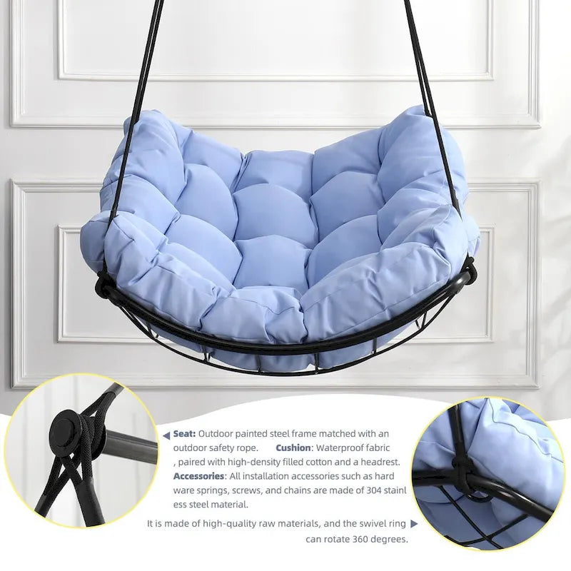Chaise-hamac suspendue avec coussin pour patio, chambre et cour.