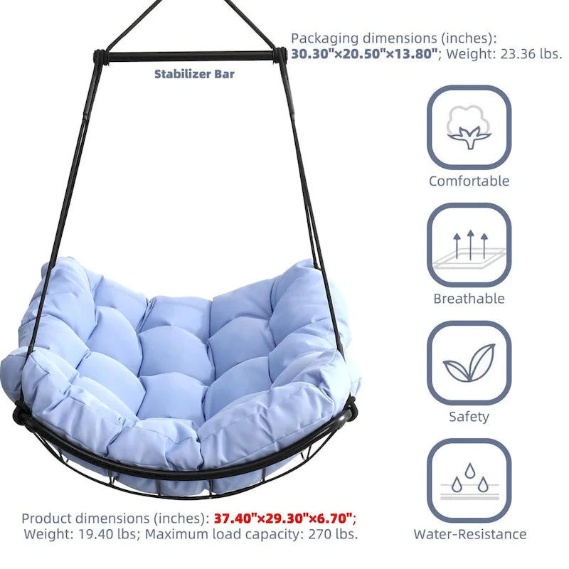 Chaise-hamac suspendue avec coussin pour patio, chambre et cour.