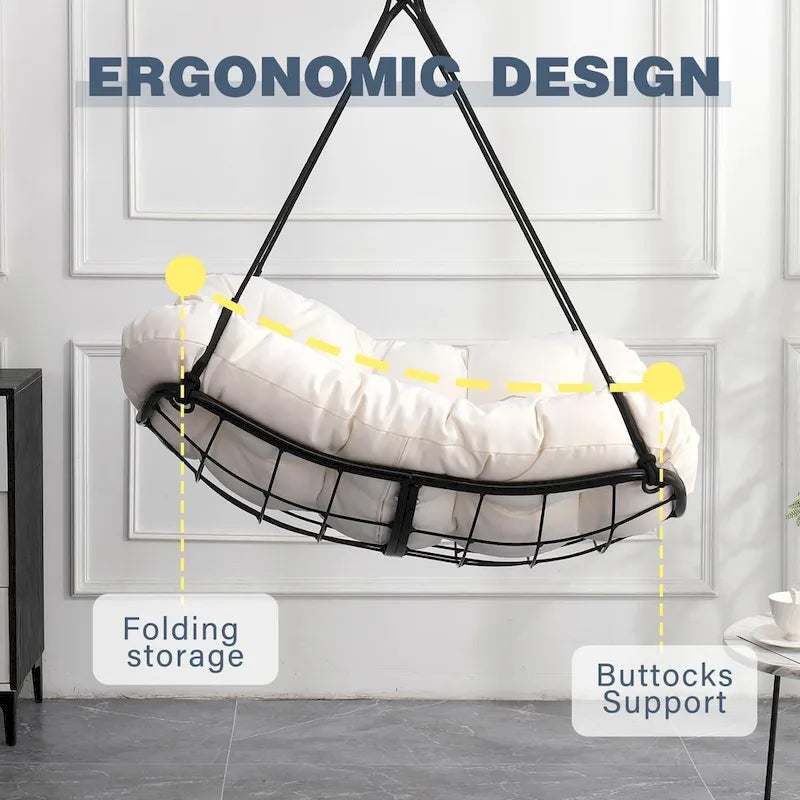 Chaise-hamac suspendue avec coussin pour patio, chambre et cour.