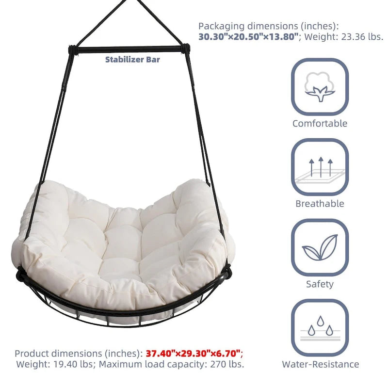 Chaise-hamac suspendue avec coussin pour patio, chambre et cour.