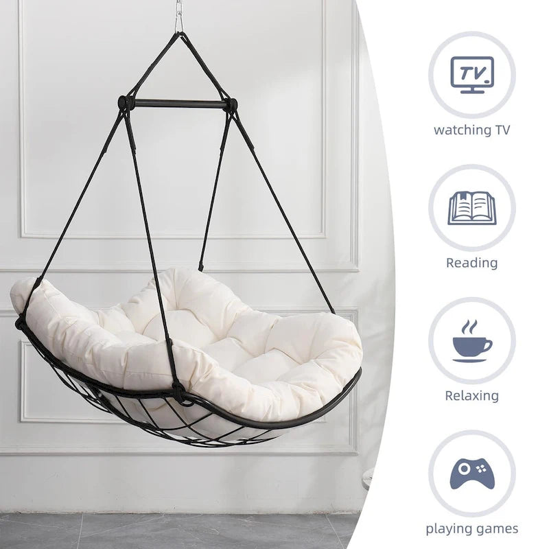 Chaise-hamac suspendue avec coussin pour patio, chambre et cour.