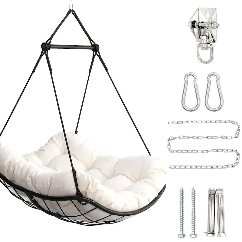 Chaise-hamac suspendue avec coussin pour patio, chambre et cour.