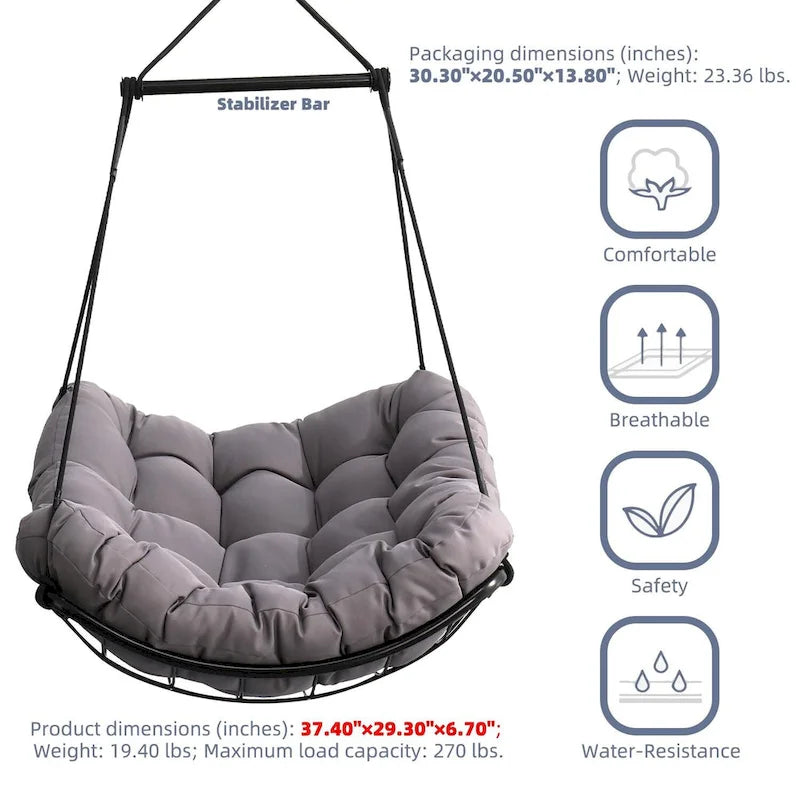 Chaise-hamac suspendue avec coussin pour patio, chambre et cour.