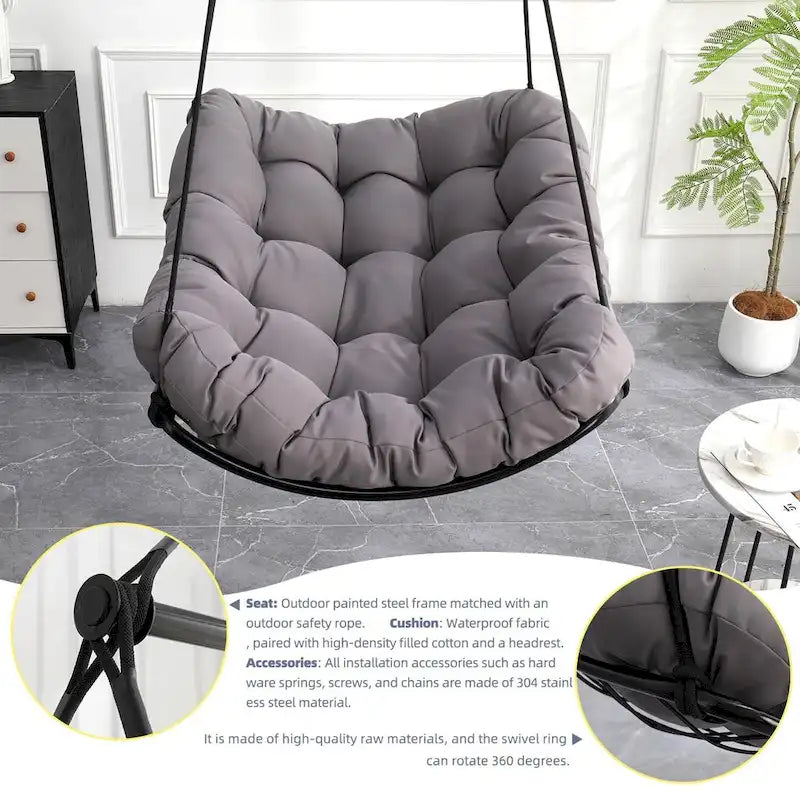 Chaise-hamac suspendue avec coussin pour patio, chambre et cour.