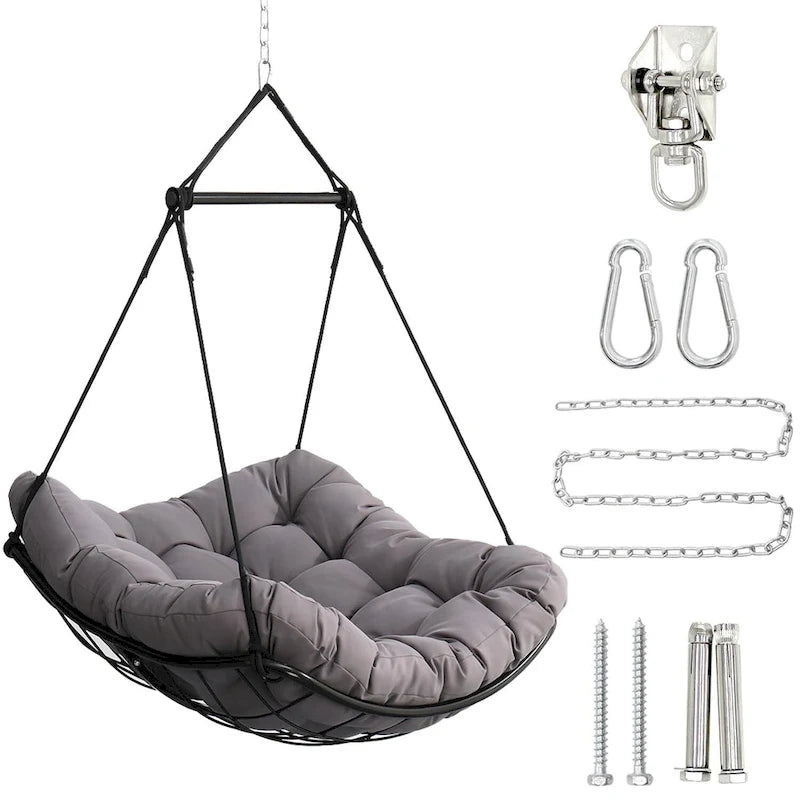 Chaise-hamac suspendue avec coussin pour patio, chambre et cour.