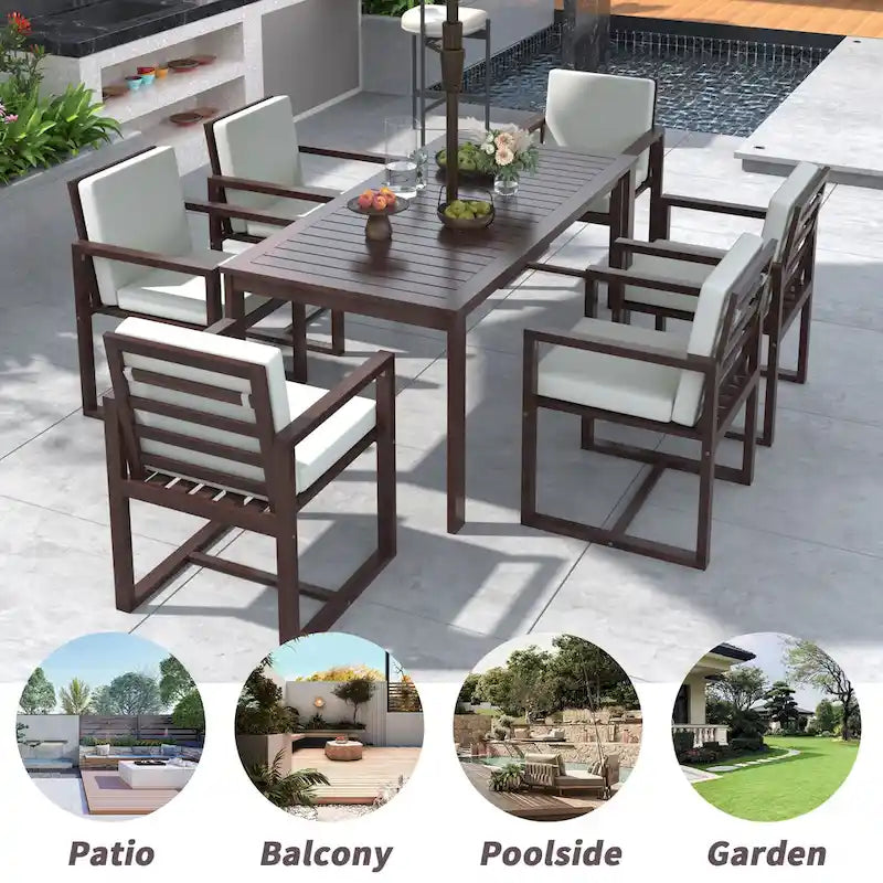 Ensemble de salle à manger d'extérieur pour patio avec table et chaises et coussins amovibles