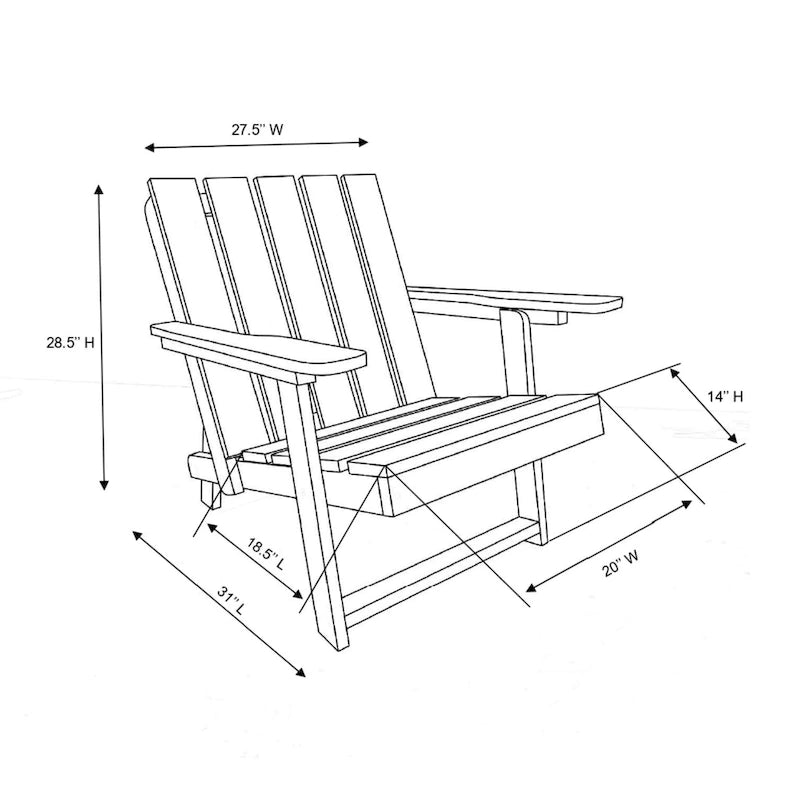 Chaise Adirondack moderne pliante d'extérieur Amalfi entièrement assemblée en HDPE résistant aux intempéries