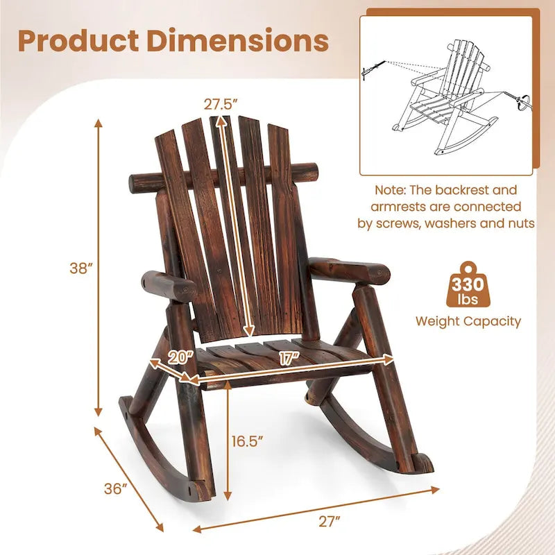 Costway 1/2 PCS Fauteuil à Bascule d'Extérieur Adirondack pour Adultes en Bois Massif
